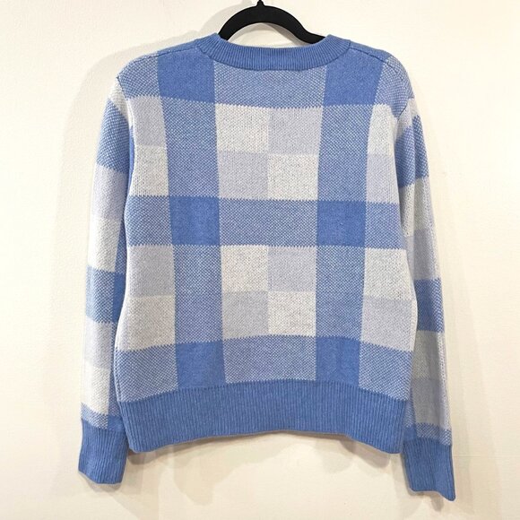 Last Chance! New Cashmere Project 100% Cashmere Plaid Sweater Blue M $316 - Picture 2 of 5